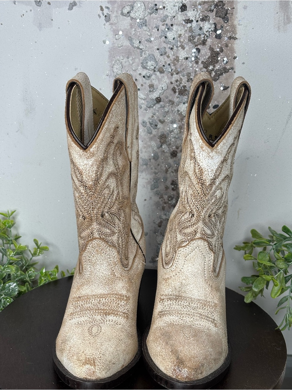 Smoky Mountain Kids Carolina Antique White Leather Western Cowboy Boots - Picture 2 of 6